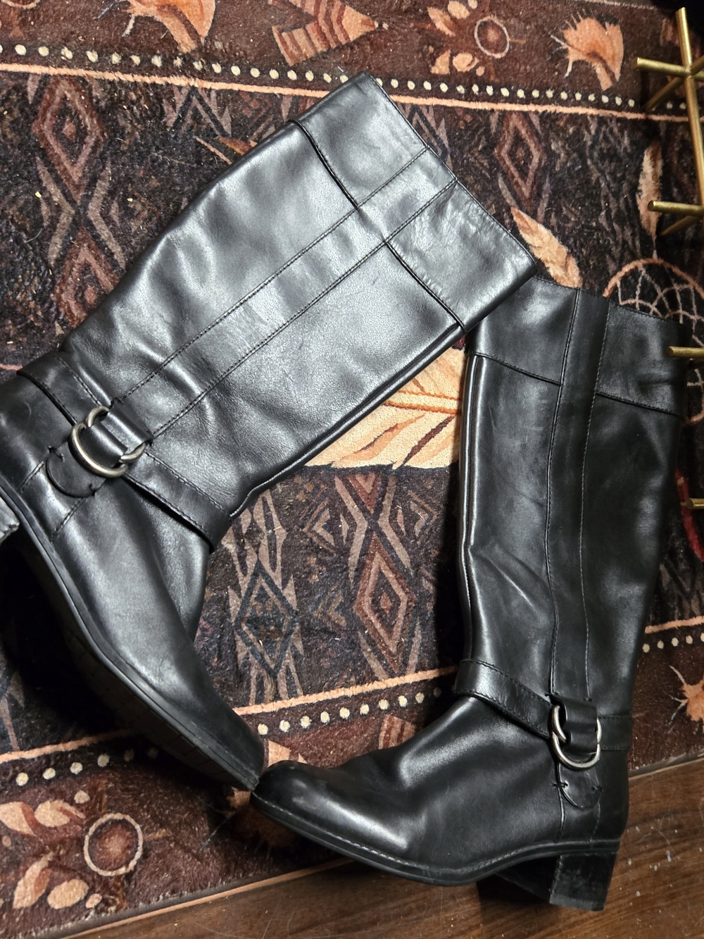 Bandolino Black Leather Knee-High Buckle Boots